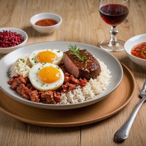 Boeuf sauce saté et riz rouge