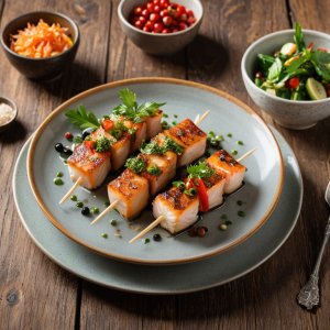 Brochettes de poisson mariné à l'asiatique