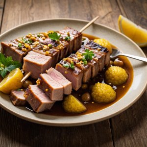 Brochettes de porc au citron et au sésame