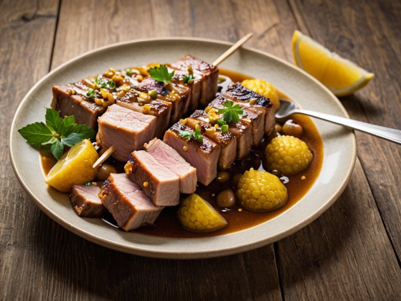 Brochettes de porc au citron et au sésame