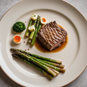 Carré d'agneau laqué aux asperges