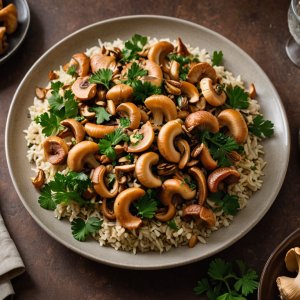 Chapon rôti et riz aux chanterelles