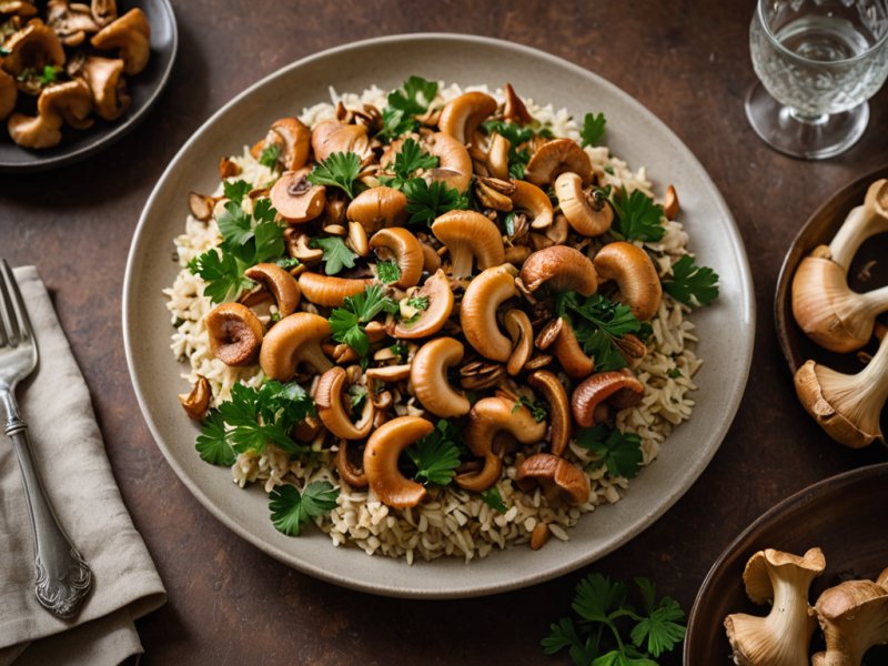 Chapon rôti et riz aux chanterelles