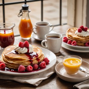 Crêpes aux pêches et au coulis de framboises