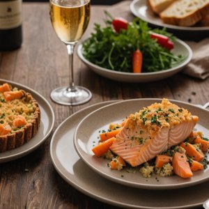 Crumble de saumon flambé au Champagne
