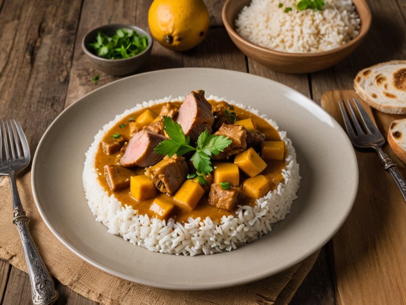 Curry de porc à la mangue et aux poireaux