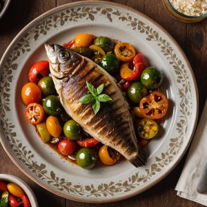Daurade rôtie aux tomates et poivrons