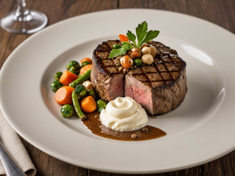 Filet mignon sauce noisette et légumes