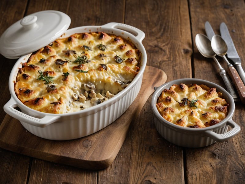 Gratin de poireaux et champignons au fromage blanc