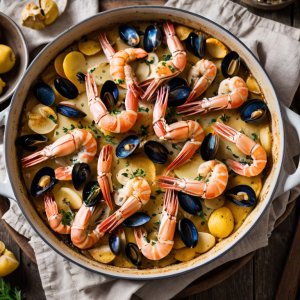 Gratin de pommes de terre aux fruits de mer