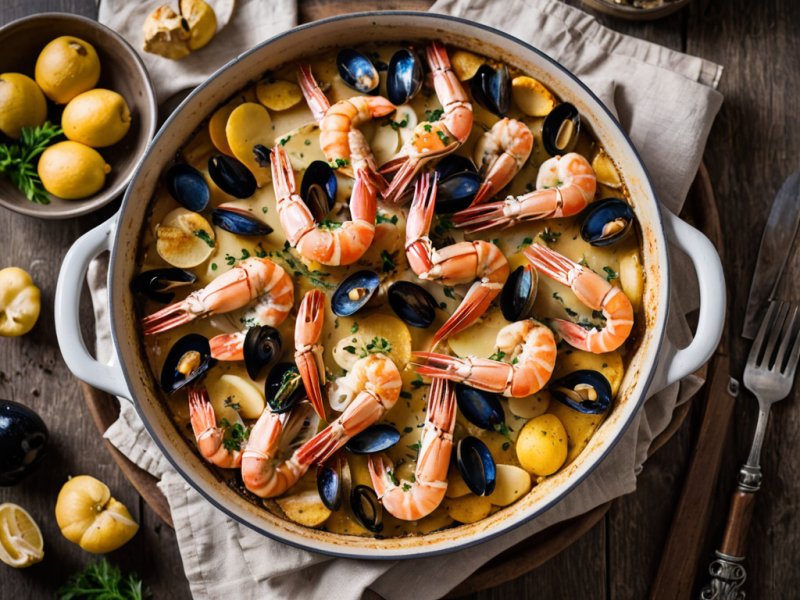 Gratin de pommes de terre aux fruits de mer