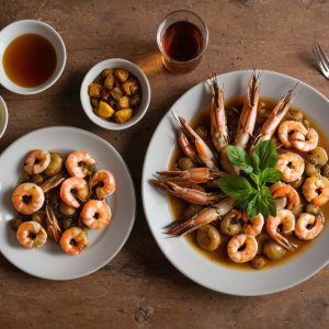 Grillades de loup et crevettes royales