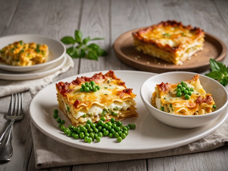 Lasagnes aux oeufs, chèvre et petits pois