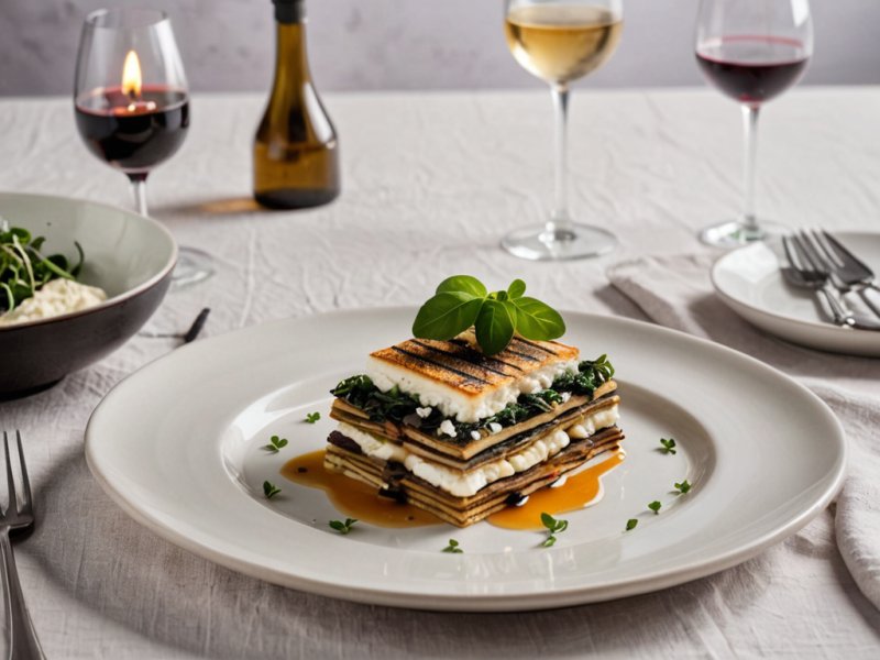 Millefeuille d'aubergine à la ricotta et aux épinards
