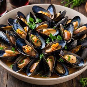 Moules saboyanes con jamón y reblochon