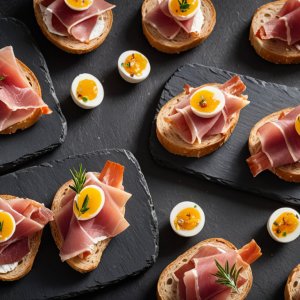 Pintxos aux œufs et jambon