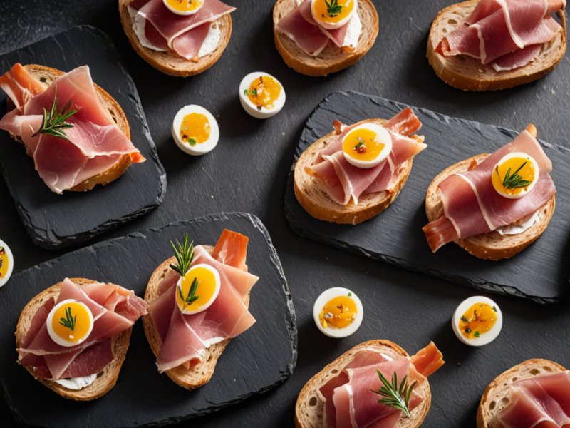 Pintxos aux œufs et jambon