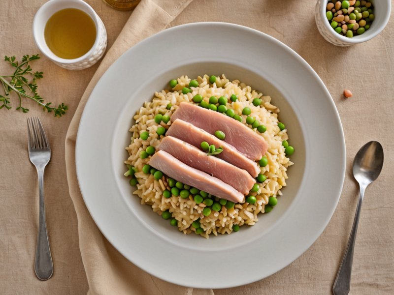 Risotto au jambon et petits pois