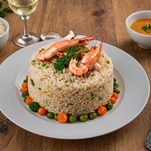 Risotto à la langouste et petits légumes