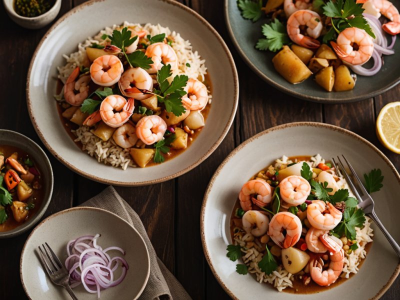 Riz au curry de crevettes et litchis