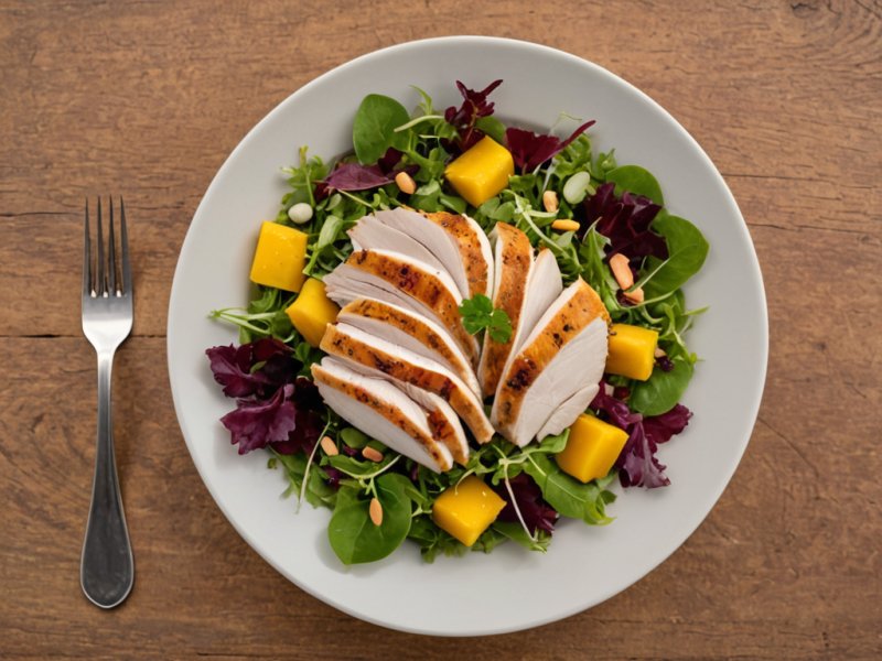 Salade au poulet épicé et croustillant