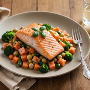 Saumon aux petits légumes et sauce au basilic (Thermomix)