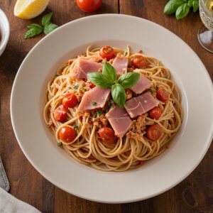 Spaghetti au jambon, sauce tomate épicée