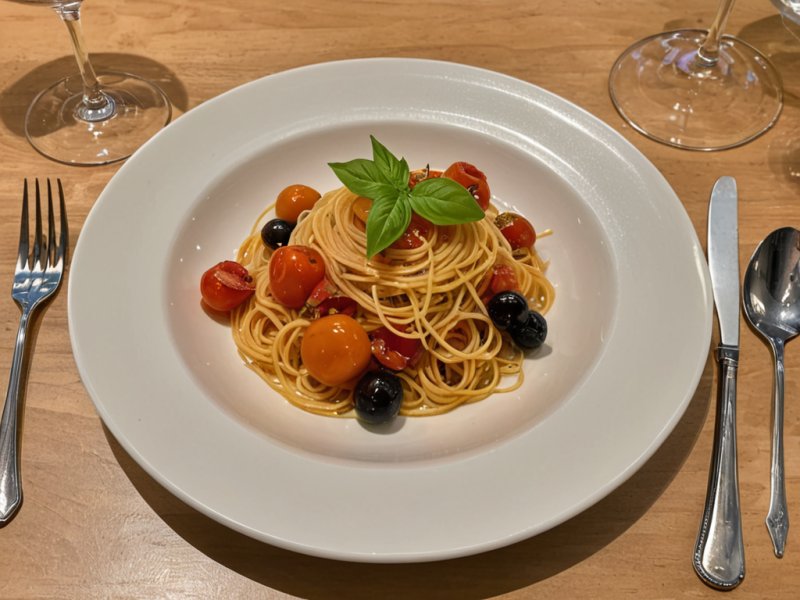 Spaghettis aux tomates cerises et au basilic