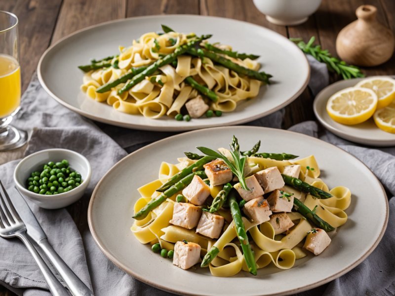 Tagliatelles au poulet citronné et asperges