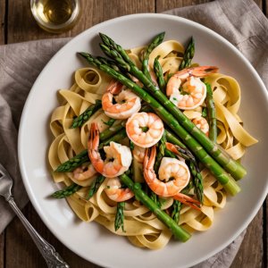 Tagliatelles aux asperges et crevettes