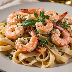 Tagliatelles aux gambas et gorgonzola