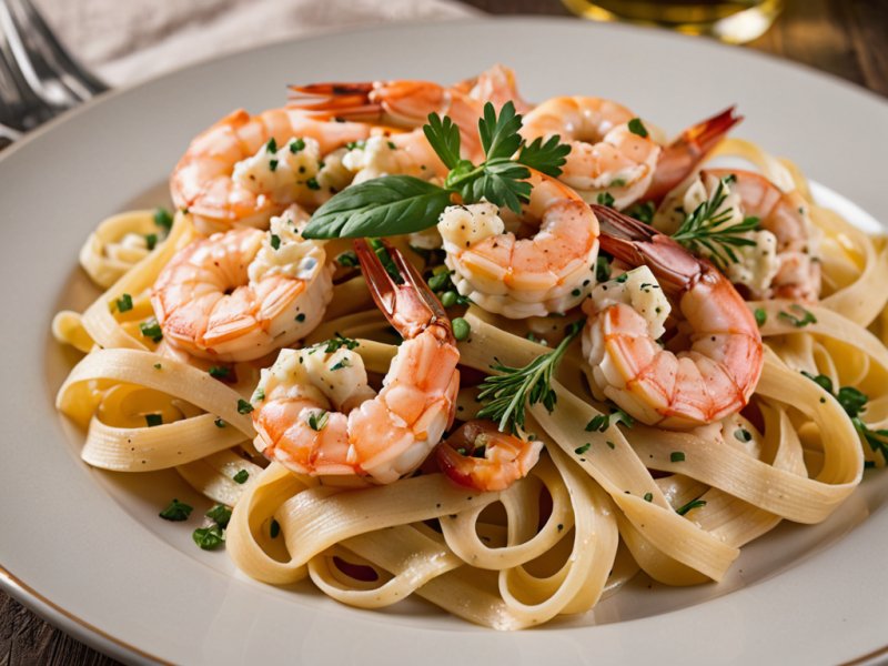 Tagliatelles aux gambas et gorgonzola