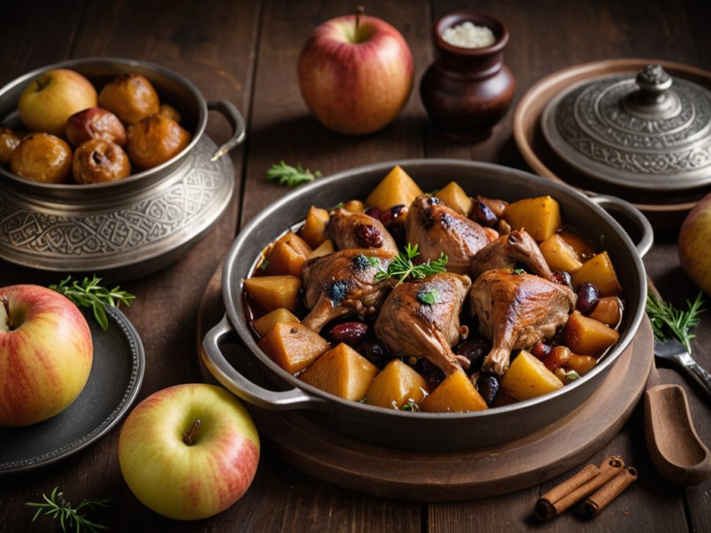 Tajine de confit de canard aux pommes et dattes