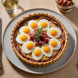 Tarta de cebollas, lomos de cerdo y beaufort