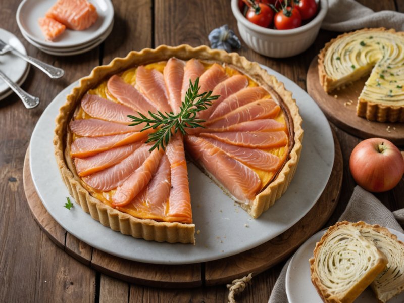 Tarte aux poireaux oignons et saumon