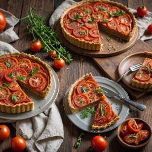 Tarte moutardée au thon, tomates et poireaux