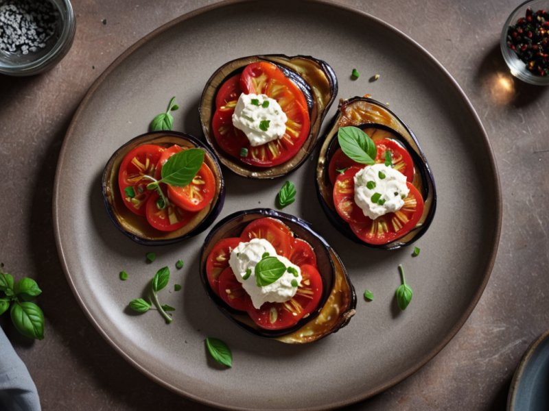 Tatin d'aubergines et de tomates au chèvre frais