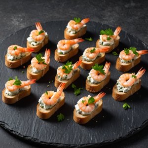 Toasts concombre et crevettes