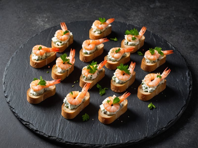 Toasts concombre et crevettes