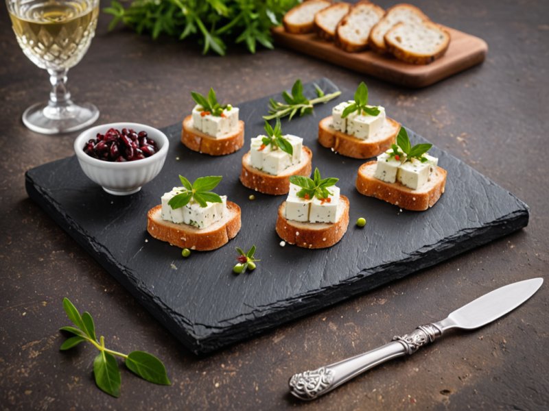 Toasts concombre feta piment