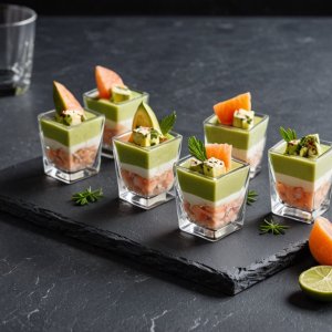 Verrines fraîcheur au carré frais, saumon, avocat