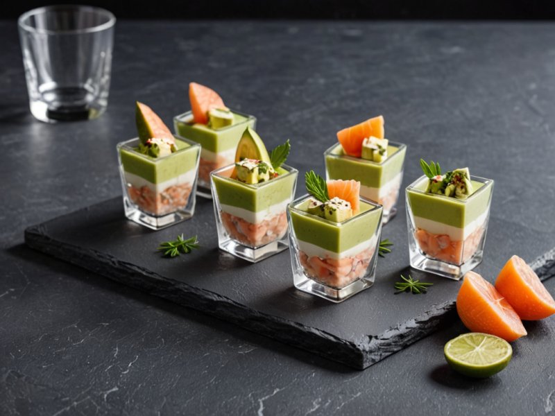 Verrines fraîcheur au carré frais, saumon, avocat
