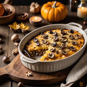 Gratin de courge et champignons doré au four