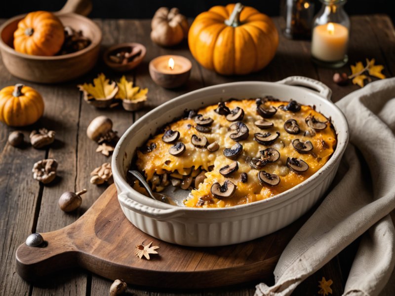 Gratin de courge et champignons doré au four