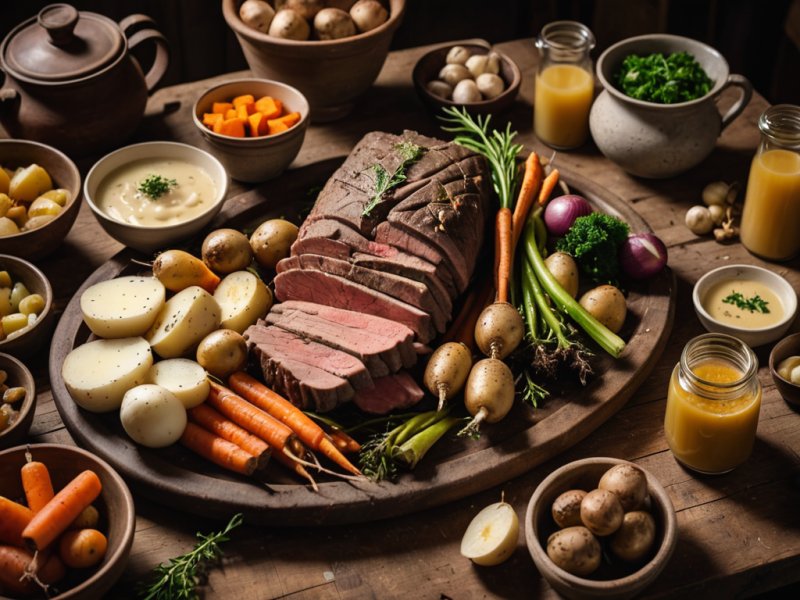Pot-au-feu traditionnel avec viande et légumes dans un plat